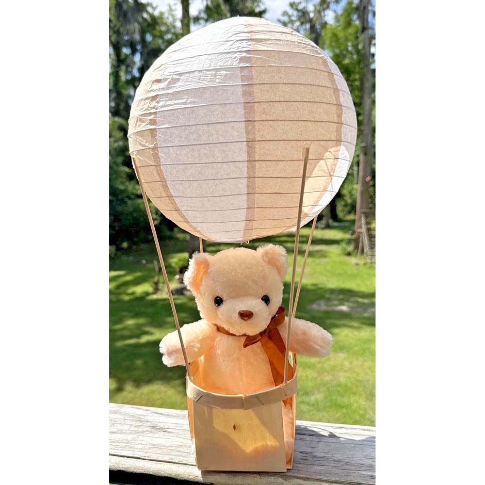 Vintage Teddy Bear Hot Air Balloon Nursery Decor Hanging Plush Display 18"